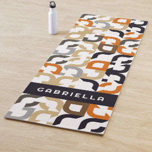 Black Brown Beige Orange Midcentury Art Pattern Yoga Mat