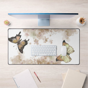 Black brown butterfly with white background desk mat