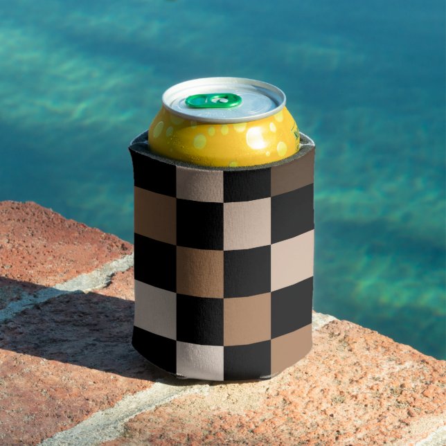 Black Brown Chequerboard Retro Checks  Can Cooler (In Situ Pool)