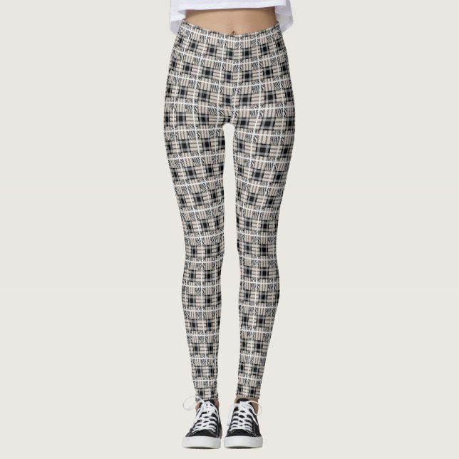 Black/brown chequered plaid women's leggings (Front)