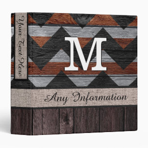 Black & Brown Chevron Zigzag Pattern Look Wood Binder