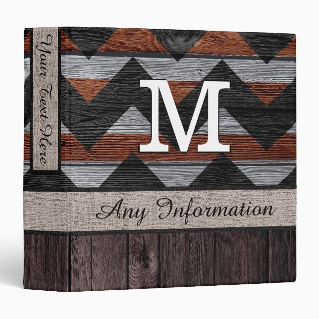 Black & Brown Chevron Zigzag Pattern Look Wood Binder (Front/Spine)