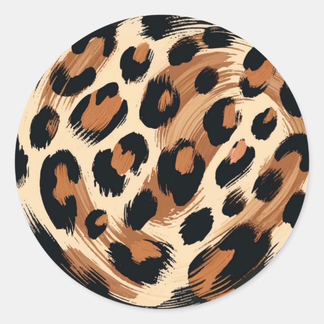 Black Brown Cream Painted Leopard Animal Print  Classic Round Sticker (Front)