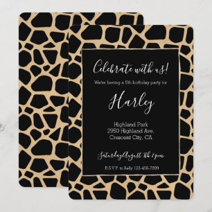 Black Brown Giraffe Print Invitation