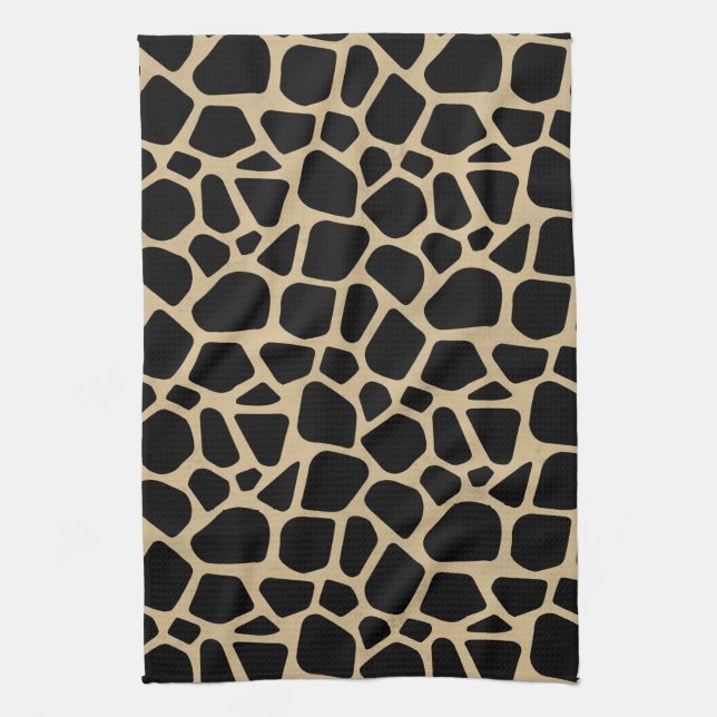 Black Brown Giraffe Print Kitchen Towel (Vertical)