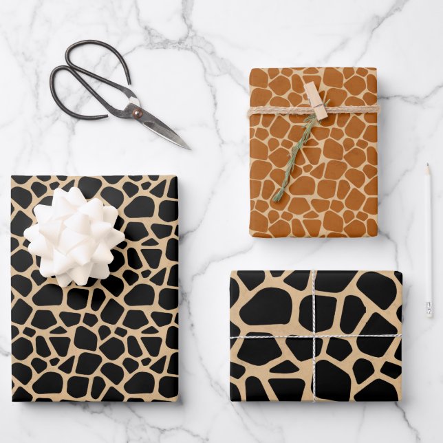 Black Brown Giraffe Print Wrapping Paper Sheet (Front)