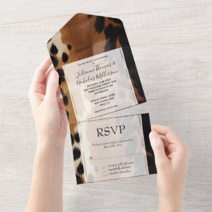 Black Brown Gold Cowhide All In One Invitation