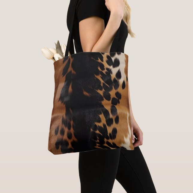 Black Brown Gold Cowhide  Tote Bag (Close Up)