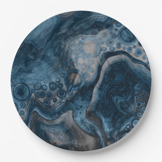 Black, Brown, Grey and Blue Abstract Modern   Paper Plate (Front)