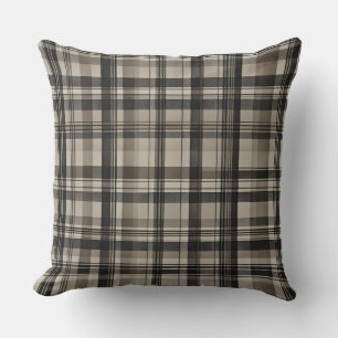 Black Brown Grey Farmhouse Plaid Throw Pillow
