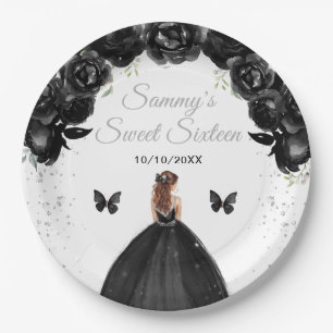 Black Brown Hair Princess Sweet Sixteen Paper Plate