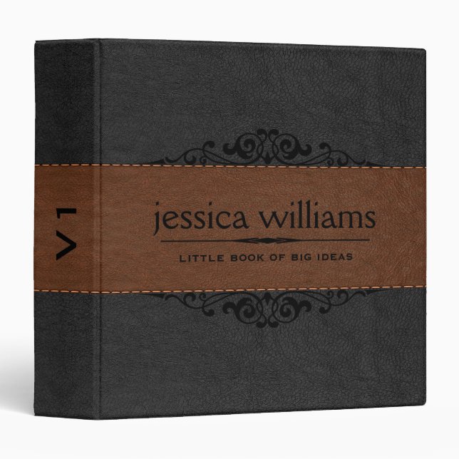 Black & Brown Leather Decorative Element Binder (Front/Spine)