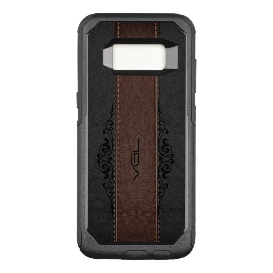 Black & Brown Leather Texture Monogram OtterBox Commuter Samsung Galaxy S8 Case