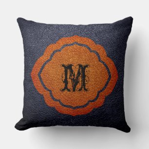 Black Brown Leather Throw Pillow