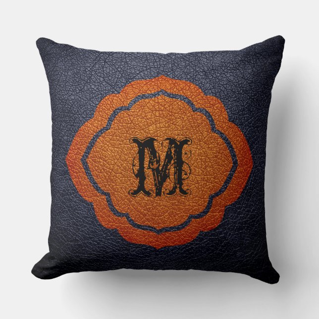 Black Brown Leather Throw Pillow (Front)