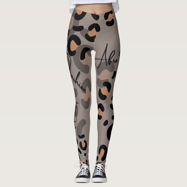 Black & brown leopard woman's leggings (Front)