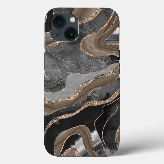 Black Brown Marble Agate Gold Glitter Glam #1  Case-Mate iPhone Case (Back)