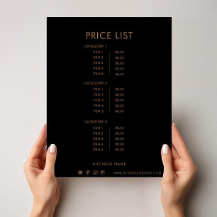 Black Brown Minimalist Formal Simple Price List