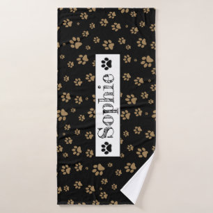 Black & Brown Paws Personalized Dog Cat Pet  Bath Towel