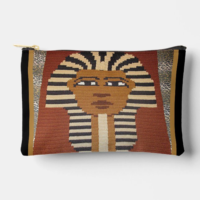 Black Brown Pharaoh King Tut Artisan Crochet Print Accessory Pouch (Front)
