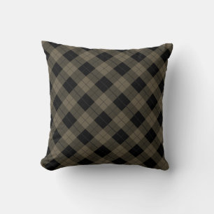 Black & Brown Plaid Checked Throw Pillow