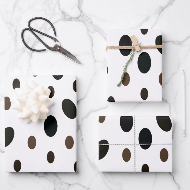 Black Brown Polka Dot Wrapping Paper Sheet (Front)