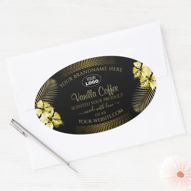 Black Brown Product Label Gold Hawaii Flowers Logo (Envelope)