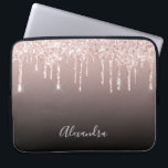 Black brown rose gold glitter drips laptop sleeve<br><div class="desc">An elegant,  girly and glam ipad case. Faux rose gold glitter drip,  paint drip.  Black and brown ombre  background. Insert your name,  written with a modern hand lettered style script. Grey coloured letters.</div>