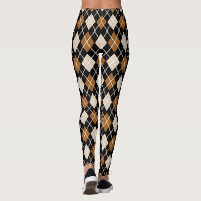 Black & Brown Seamless Argyle Pattern Leggings (Back)
