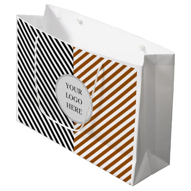 black & brown stripe with logo large gift bag (Front Angled)