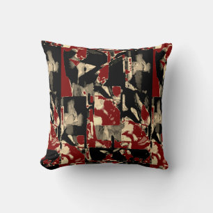Black Brown Tan Taupe Burgundy Contemporary Print Throw Pillow