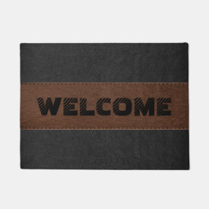 Black & Brown Vintage Leather Geometric Design Doormat