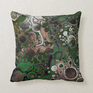 Black, Brown, White and Green Fluid Art    Throw Pillow