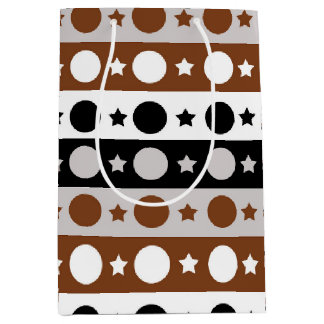 Black Brown White Dots Stars Stripes Design Medium Gift Bag