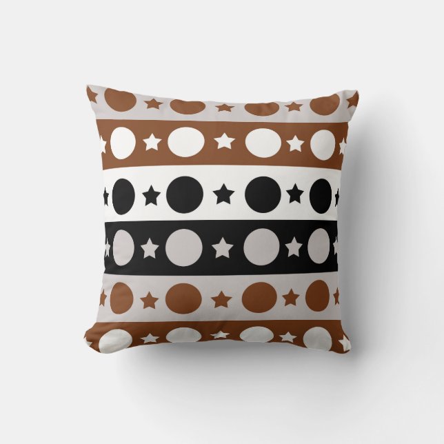 Black Brown White Dots Stars Stripes Design  Throw Pillow (Front)