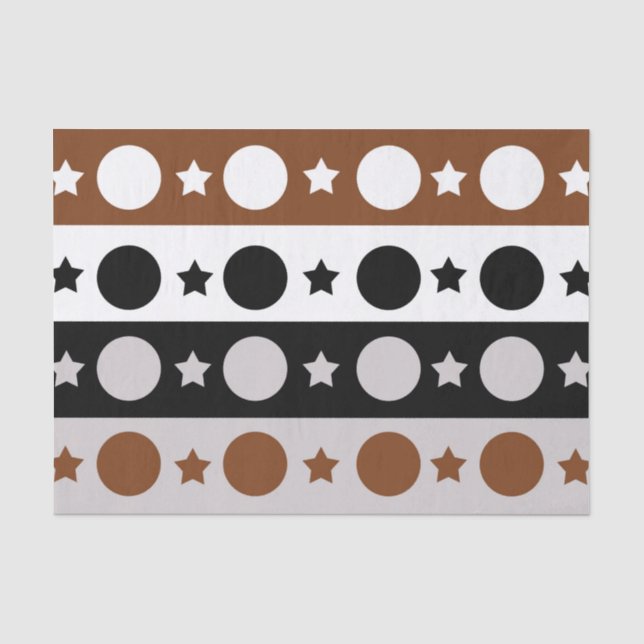 Black Brown White Dots Stars Stripes Design  Tissue Paper (Front)