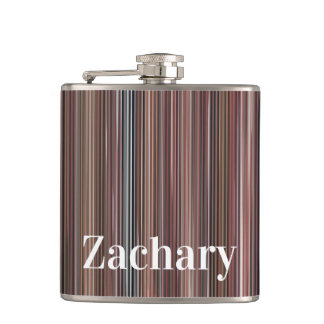 Black, Brown & White Vertical Stripes Hip Flask