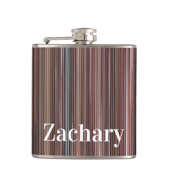 Black, Brown & White Vertical Stripes Hip Flask (Front)