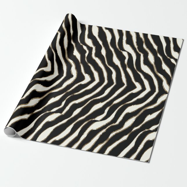 Black Brown & White Zebra Print Gift Wrap (Unrolled)