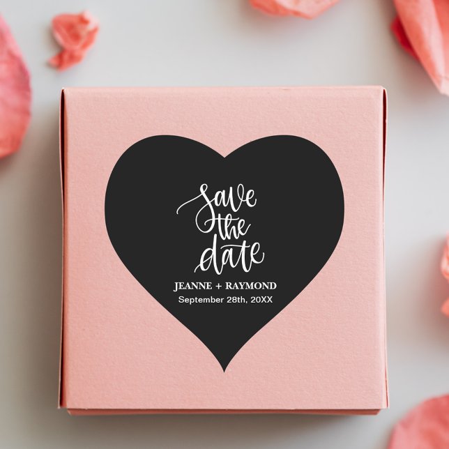 Black Brush Lettered Custom Save the Date Wedding Heart Sticker (Creator Uploaded)