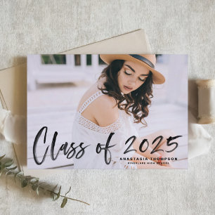 Black Brush Lettering Photo Graduation Announcement