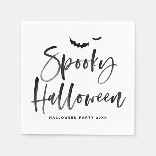 Black Brush Lettering Spooky Halloween Napkin (Front)