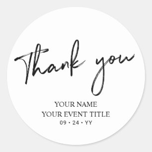 Black Brush Script Birthday Party Thank you Favour Classic Round Sticker