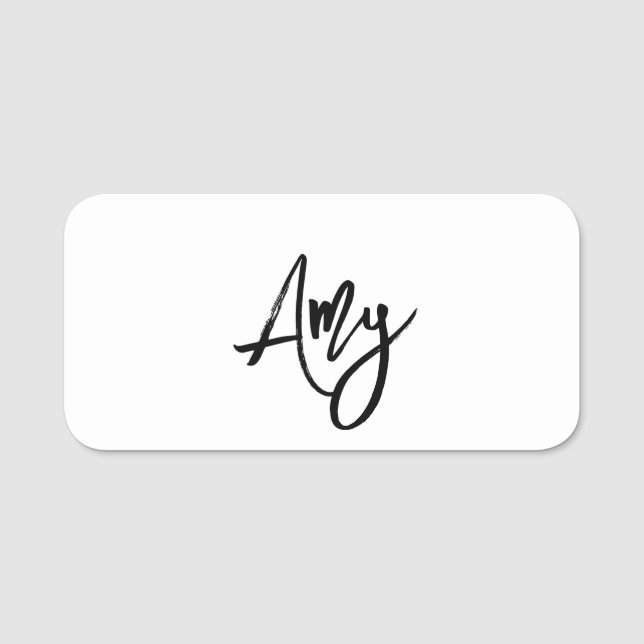Black Brush Script First Name Name Tag (Front)
