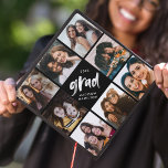 Black | Brush Script Grad 8 Photo Collage Graduation Cap Topper<br><div class="desc">Celebrate your graduation day in style with a photo collage graduation cap topper! The custom graduation cap topper features "grad" in white painted lettering with a black background (or colour of your choice) surrounded by 8 of the graduate's favourite photos. Choose photos of your friends, family, pets, etc. Personalize the...</div>
