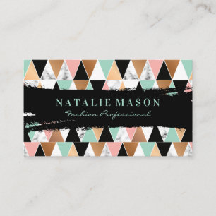 Black Brush Stroke Marble Colour Way Triangles Business Card