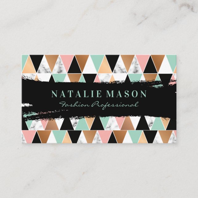 Black Brush Stroke | Marble Colour Way Triangles Business Card (Front)