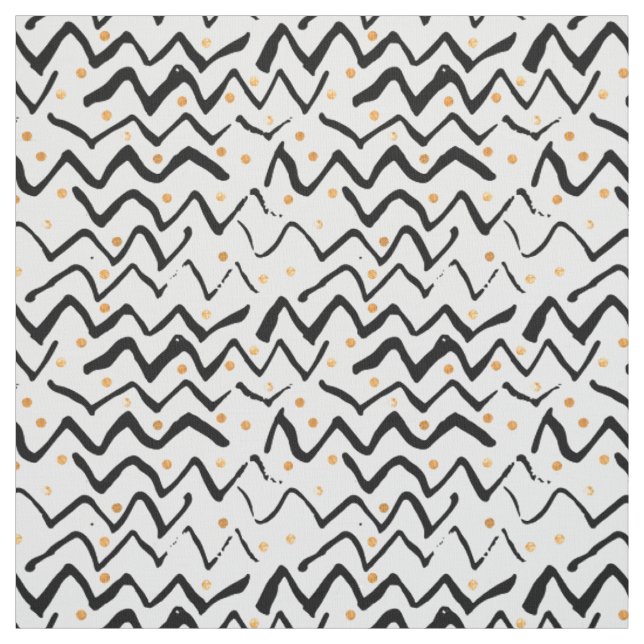 Black Brush Strokes & Dots Pattern Fabric (Swatch)