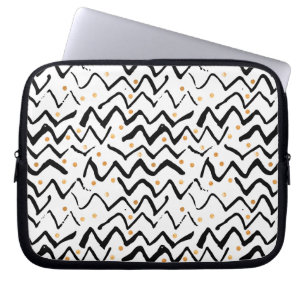 Black Brush Strokes & Dots Pattern Laptop Sleeve