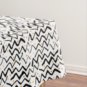 Black Brush Strokes & Dots Pattern Tablecloth